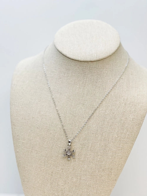 PREORDER: Cubic Zirconia Snowflake Pendant Necklace in White Gold
