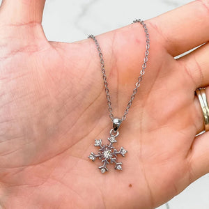 PREORDER: Cubic Zirconia Snowflake Pendant Necklace in White Gold