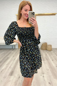 Black Floral Square Neck Dress