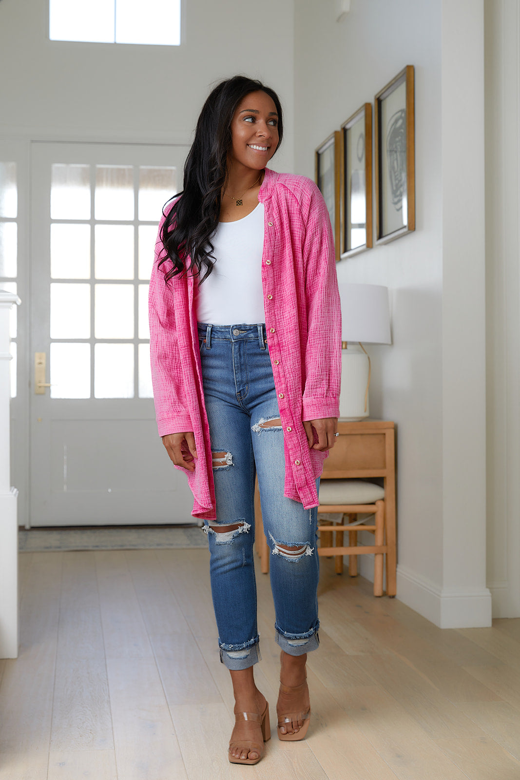 Corey Button Up Top in Fuchsia