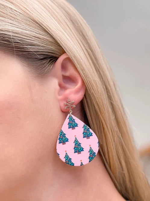 PREORDER: Pink Oval Christmas Tree Dangle Earrings
