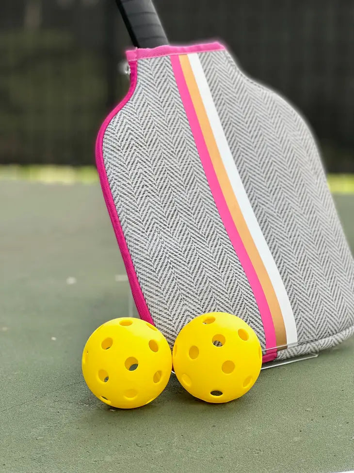 Pickleball Paddle Cover in Pink Herringbone