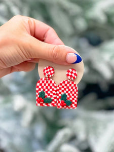 PREORDER: Red & White Checkered Clay Dangle Earrings