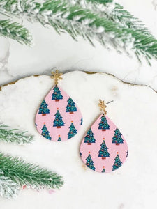 PREORDER: Pink Oval Christmas Tree Dangle Earrings