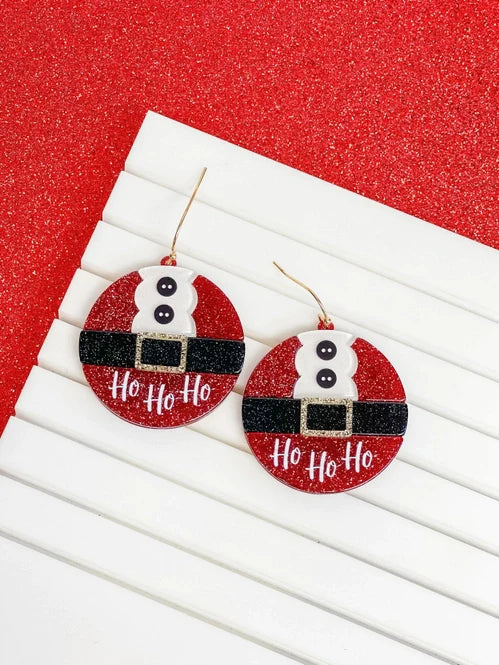 PREORDER: Ho Ho Ho Santa Belt Ornament Dangle Earrings