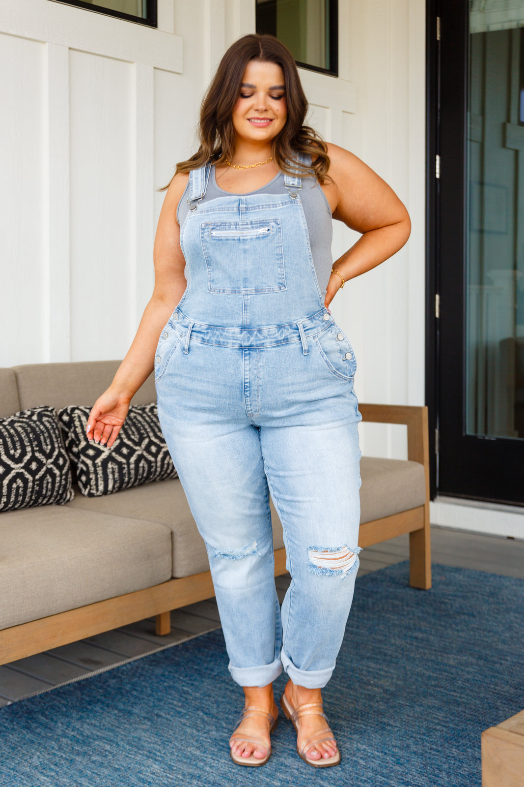 Annabelle Distressed Straight Leg Overalls