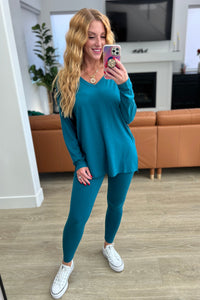 Buttery Soft V-Neck Long Sleeve Loungewear Set in Teal