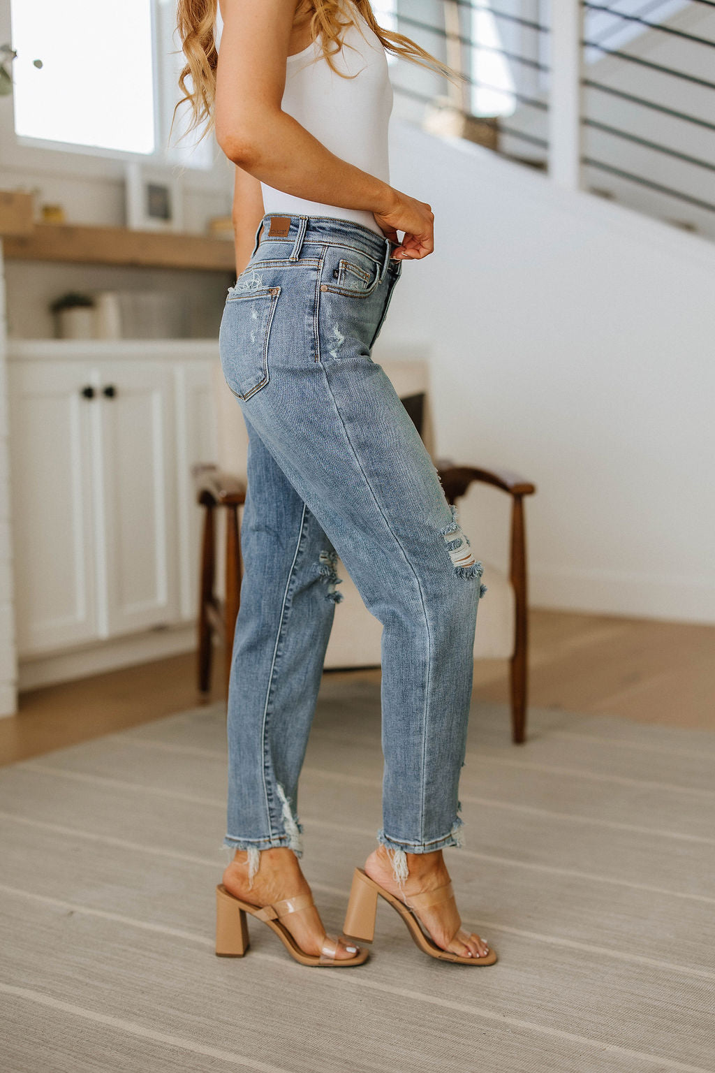 Josie High Rise Button Fly Boyfriend Jeans