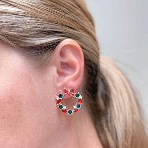 PREORDER: Christmas Wreath Baguette Stud Earrings